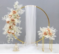 Circle Gold-Plated Shiny Wrought Iron Round Flower Stand Wedding Arch Props Deco