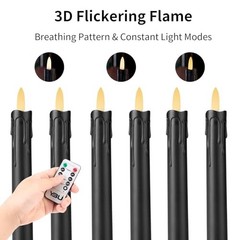 YBU Flameless Taper Candles with Remote 7 Inches Led Candle Sticks with Black