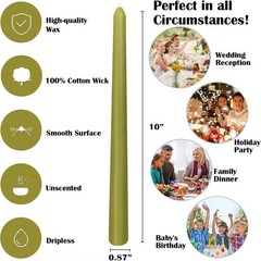 12-Pack Olive Green Taper Candles, 10 10 inches x 0.87 inches,