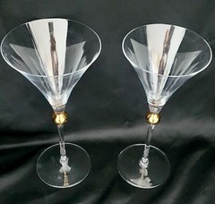 Wedding Bride And Groom Martini Champagne Glasses Gold Bubble Stem