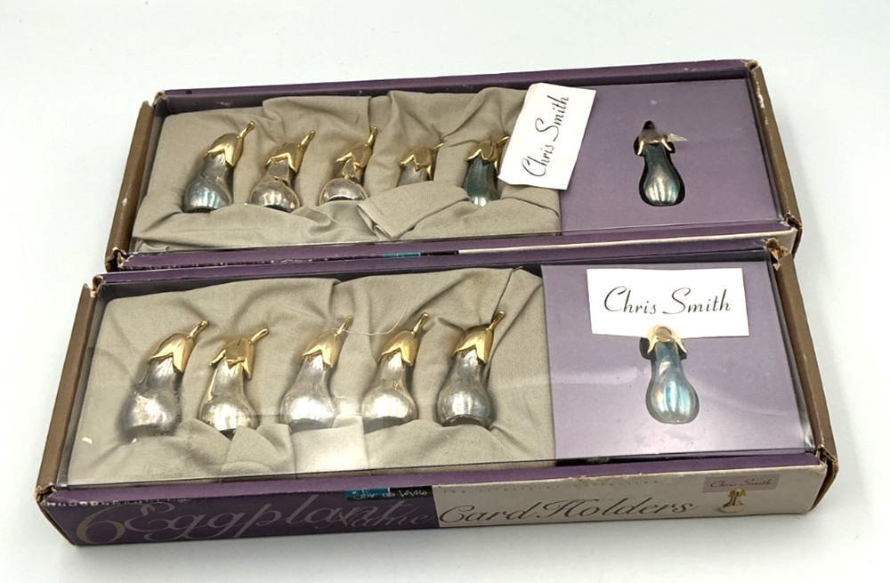 Eggplant Place Card Holders Lot 12 Gold & Silver Tone Sets of 6 Each