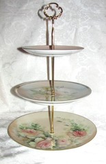 Custom Three Tier Tea Party Cake Stand Made With Vintage Hand Painted Plates