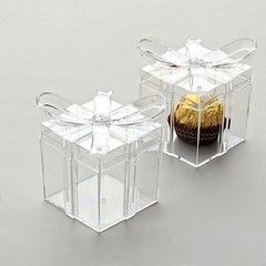 12 Clear 3″ Square Bow Top Design Favor Boxes Gift Holders Party Decorations