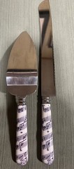 Musical Note Serrated cake knife and server set White W/purple Design Handle