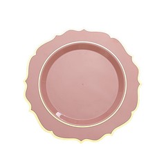 10.5″ Dusty Rose Round Dinner Plates With Gold Scalloped Rim Wedding Tableware