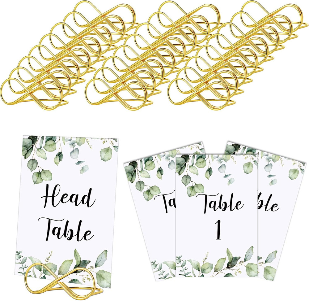 Marspark 26 Pieces Wedding Table Numbers with 26 Gold Table Holders Greenery Euc
