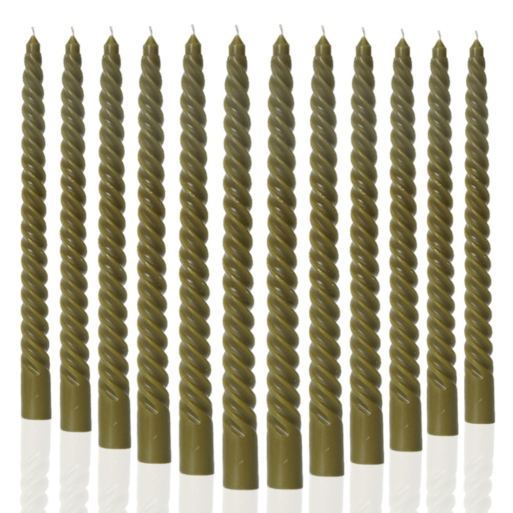MAITREYA Olive Green Taper Candles Stick Spiral 10 inches, F-Olive green