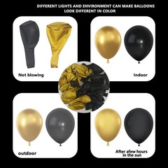 Black and Gold Balloons Garland Arch Kit, 134pcs Black and Metallic Gold Ball…