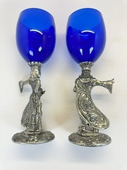 King Arthur & Guinnevere Wedding Pewter /Colbalt Blue Toasting Glasses (set) 2