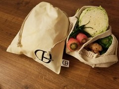 6 piece Set of Reusable Eco-Friendly 100% Cotton Muslin and Mesh Tote bags