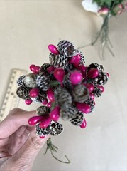 VTG Lot Mini Satin Ribbon Rose Flowers Wire Stem, Brooms Wedding Shower Craft