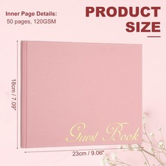 Elegant Guestbook, 9″x7″ Offset Paper Wedding Guest Book, Pink