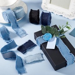 8.5 Yds x 1-5/8 inch 5 Colors Denim Ribbon, Rustic Frayed Fringes Fabric