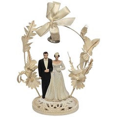 Vintage Wedding Cake Topper Bride and Groom Brown Hair Brunette 1950s