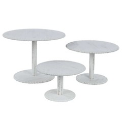 3 WHITEWASH Wooden Pedestal CAKE STANDS Round Beaded Rim Trays Party Decorations