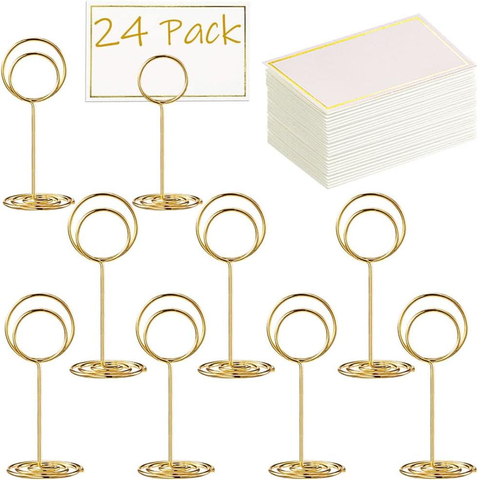 Toncoo 24 Pcs Premium Mini Table Number Holders and 24 Pcs Place Cards with Gold