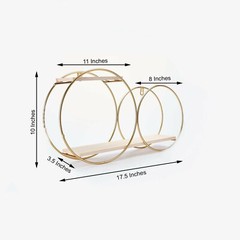 Gold Natural 2 Tier Round Metal Wood Geometric Floating Shelf Decorations
