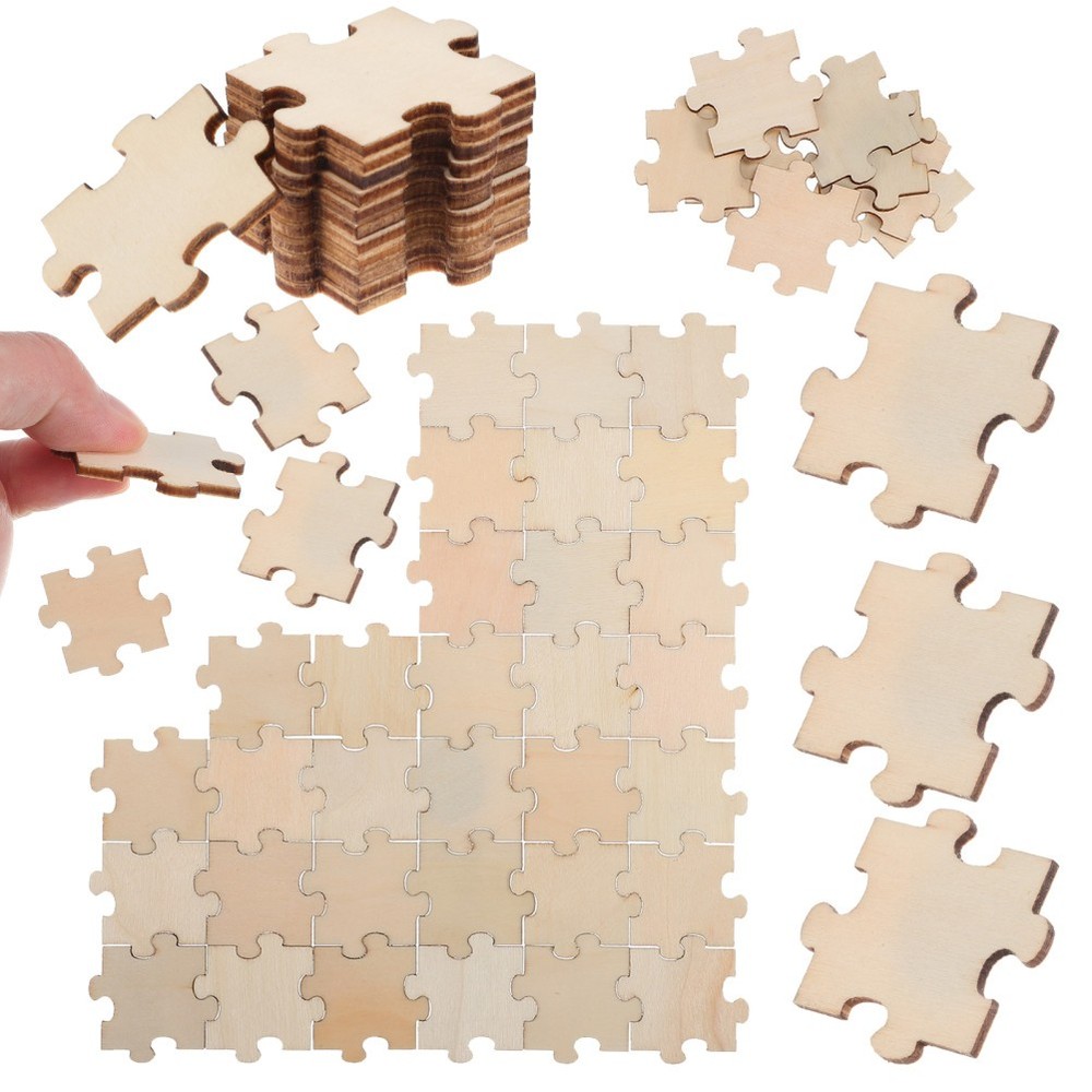 100 Pcs Unfinished Wood Puzzle Pieces Blank for Painting Crafts