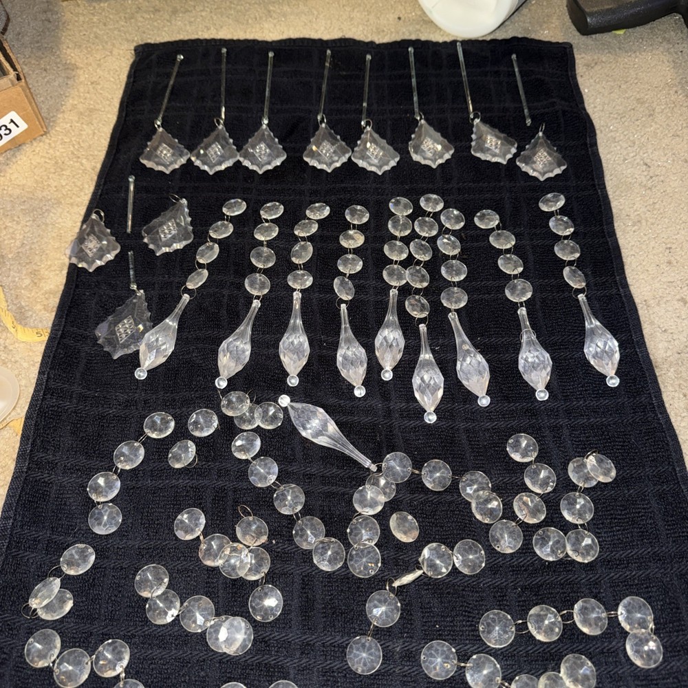 HUGE LOT ACRYLIC HANGING CRYSTALS ORNAMENTS WITH TEARDOP PRISMS & HOOKS