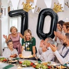 Black 30 Balloon Number with Gold Crown Balloons 40 inch 30 Birthday Number 30