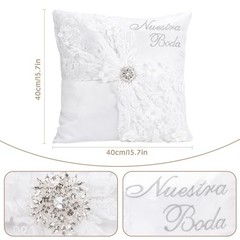 Nuestra Boda Wedding Kneeling Pillows Cover Set of 2, 16 x 16 Inch Embroidered