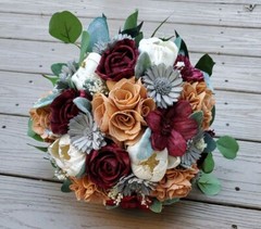 Burgundy Gray Peach Bridal Bouquet Sola Wood Hydrangea Wedding Bride Flowers