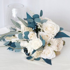 Peacock Blue Bouquet Silk Fake Flowers Bridal Drop Shape Wedding Supplies Decor