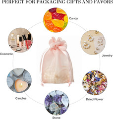 QIANF 20 Pcs Pink Organza Gift Bags 3×4 Inch Drawstring Jewelry Favor Pouches