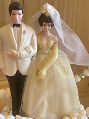 Vintage Hand Beaded Wedding Cake Topper 1960’s 6.5” Wilton Bride And Groom