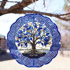 Personalized 65th Wedding Anniversary Wind Spinner Blue Sapphire Garden Decor