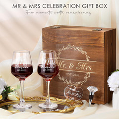 Wedding Gifts for Couples 2026 Mr and Mrs Engraved Wine Glasses Engagement Gift