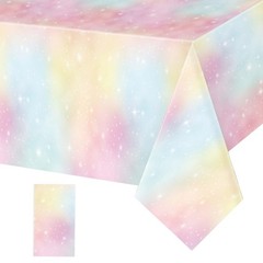 Tiamon 1 Pc Pastel Rainbow Tablecloths 108″ x 54″ (Rectangular), Pink