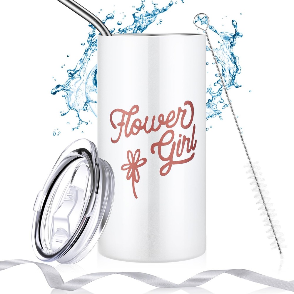 Yungyan Flower Girl Gift Cup Tumbler Water 12 Ounces, White