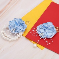 Rose Bridesmaid Wrist Flower Corsage Artificial Bride Wrist Corsage Light Blue