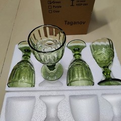 Green Wine Glasses set of 4 Vintage Glassware Drinking Water Goblets 10 OZ Co…