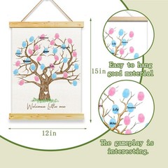 Gender Reveal Fingerprint Tree Canvas Guest Books, Baby Shower Decorations, G…