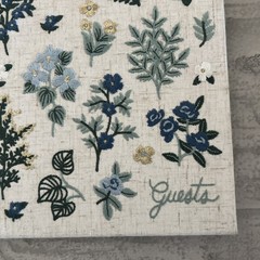 Rifle Wildwood Embroidered Fabric Blue Gold Whimsical Cottage Floral Guest Book