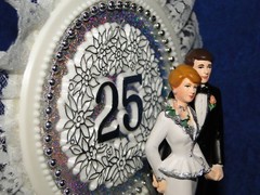 New Elegant 25th Wedding Anniversary Couple Cake topper with silver #25 decor #9