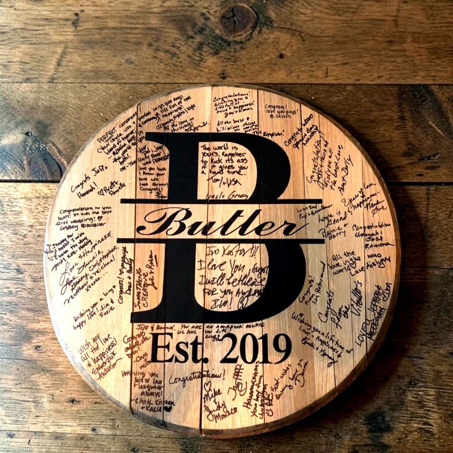 Bourbon Barrel Head, Wedding Guest Book, Custom Rustic Wedding Sign