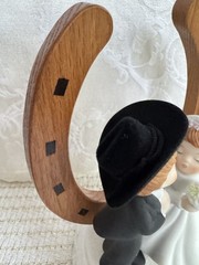 Western Wedding Cake Topper Groom In Cowboy Hat Bride w Lucky Horseshoe