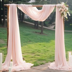 Elegant Rusts Pearls Chiffon Arch Backdrop Reusable Reception Hall Curtain