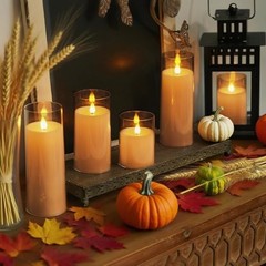 Flickering Flameless Candles, Battery Operated Acrylic LED Pillar Amber