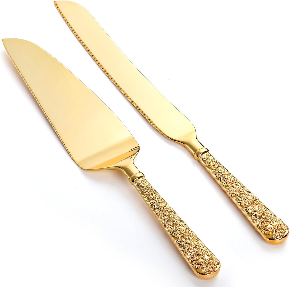 Gold Cake Knife and Server Set – Vintage Wedding & Party Utensils, 2 PCS