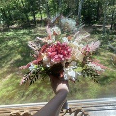 Bridal Wedding Bouquet Hand made Budget Friendly Faux Flowers White Pink Green