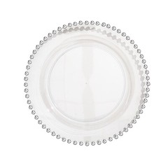 CLEAR SILVER 10 Round 10″ Plastic Salad PLATES Beaded Rim Party Events