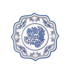 25 WHITE 8″ Paper Dessert PLATES BLUE Floral Print Scalloped Rim Party Events