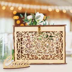 Hooqict DIY Wedding Card Box with Lock Large Rustic Wood Wedding Gift Money B…