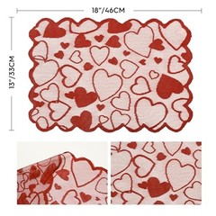Heart Lace Valentines Placemats Set of 4, 12×18 Inch 12″ x 18″, 4 Pcs Red