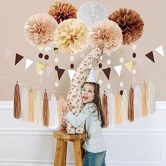 Boho Baby-Shower White-Brown Champagne Party-Decorations Brown White Champagne