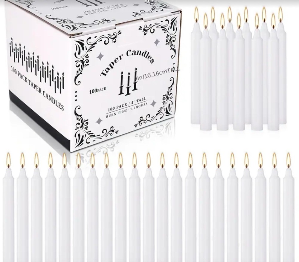 96 4-inch White Stick Wax Candles(12.3cm*12.2cm*10.9cm)Are Smokeless,Drip Proof
